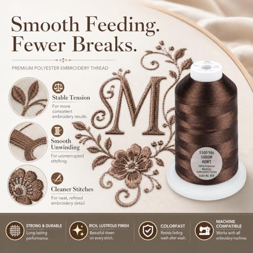Simthread 5500Yds/5000M 40WT Polyester Embroidery Thread Dark Brown 058 - color: Dark Brown-058