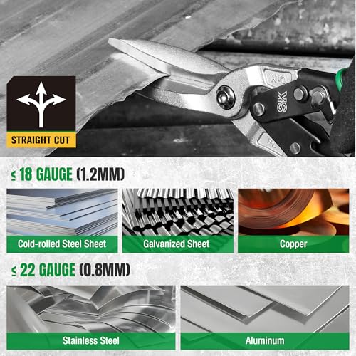 SK 11.5-Inch Tin Snips Heavy Duty, Straight Cut Aviation Snips, Cr-Mo Steel - size: 11.5" Straight Cut