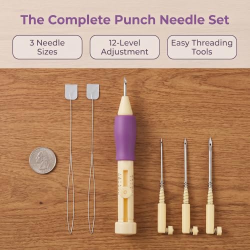 Needle Punch Kit, Adjustable Needle Length Embroidery Needle Punch with 3 Sizes, Embroidery Stitching Punch Needles Set for Adults Beginner