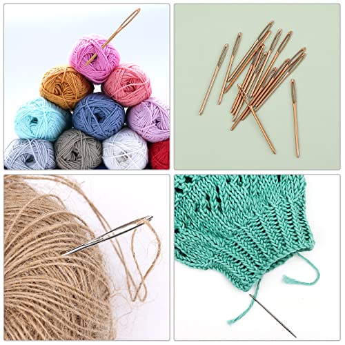 16pcs Large-Eye Blunt Needles, 7cm/2.75inch Yarn Knitting Needles Tapestry Sewing Needles Wool Hand Metal Sewing Knitting Needles for Crochet Projects (Rose Gold)