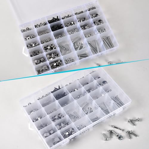 2 Pack Clear Plastic Organizer Box with 36 Grids and Adjustable Dividers for Beads, Crafts, Art DIY, Jewelry, Screws, Pins, Thread, Fishing Gear, Small Items