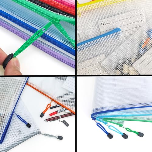 Plastic Mesh Zipper Pouch, 12Pcs Zipper File Bags with Label Pocket, Game Boards Storage Bags, Waterproof Document Storage Bags for Office Home Travel (B6 Size 7.6x5.3 in) - size: B6 Size 7.6x5.3 in