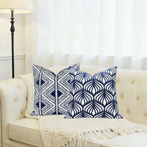 Slow Cow Embroidered Throw Pillow Cover 18 x 18 Inch Navy Blue - color: Navy Big Triangle, size: 18" x 18" (Pack of 1)