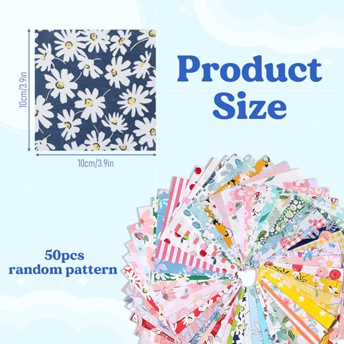 Cotton Squares Fabric Scraps for Sewing 50Pcs 4X4 Fabrics Bundle