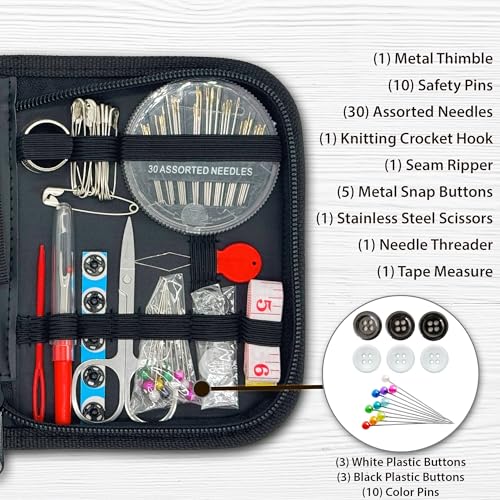 Vellostar Mini Hand Sewing Kit for Adults, Small Travel Case, 18 Threads - color: Mini Black