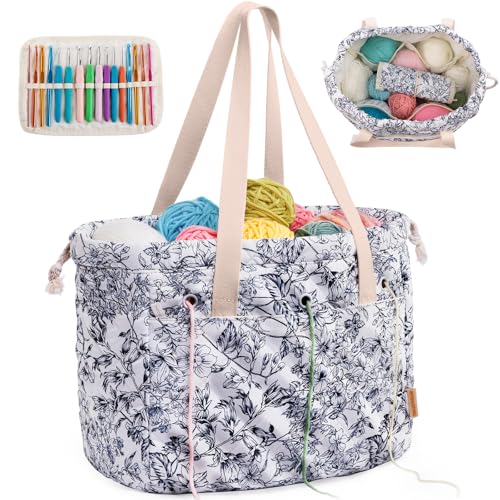 MYBAGZING Portable Crochet Bag Organizer with Crochet Hook Organizer Roll - color: Garden Harvest