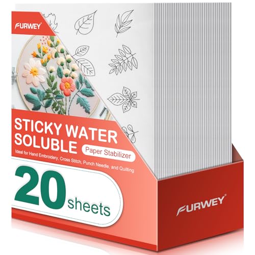 FURWEY Water Soluble Stabilizer for Embroidery,20PCS 8.5x11,Self Adhesive - size: 20P