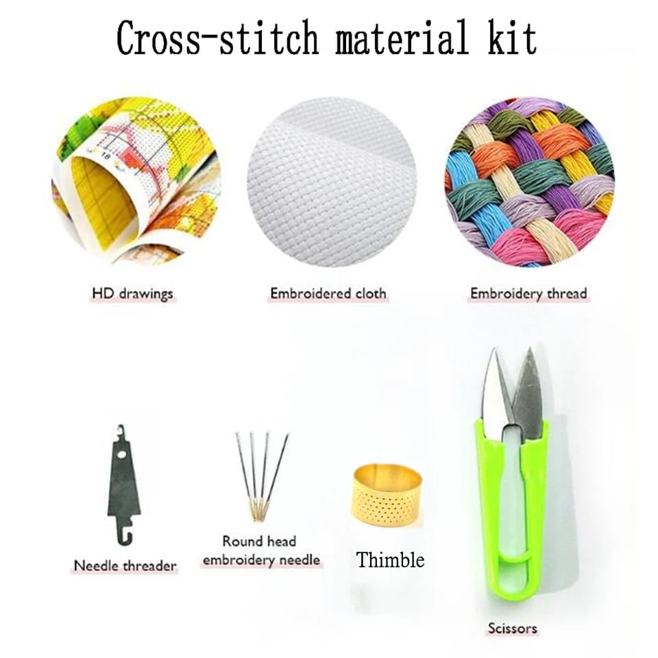 Dooxvey Counted Cross Stitch Kits for Adults 11CT Printed Cross-Stitch Patterns Cross Stitching Embroidery Kit Stamped or Counted Needlepoint Kits- Sunset Rest 18x18 inch - color: ColorDIY02