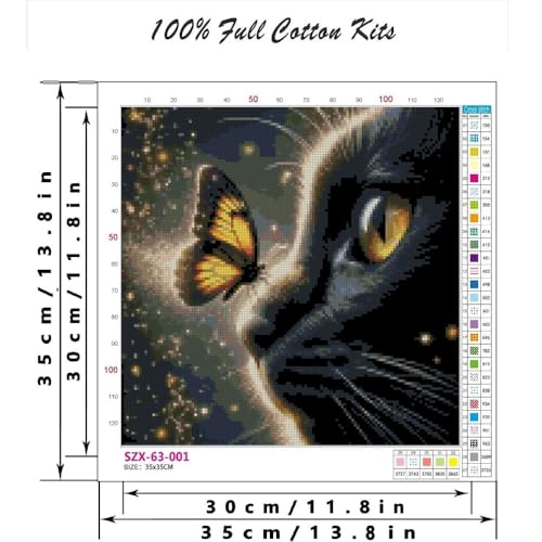 niurenmaoyi Stamped Cross Stitch Kits for Beginners,Counted Embroidery Craft Kits for Adults,Needlepoint Kits for Adults,Cat Buttterfly Wall Art 13.8X13.8In - color: Cross Stitch Kits1215-05