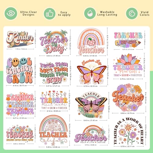 Retro Teacher Iron on Transfers Heat Transfer Viny 32pcs - color: Olive
