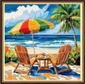 Redxing Counted Cross Stitch Kit for Beginners,Unprinted Needlepoint Kits for Beginners Cross Stitching Embroidery Kit 11CT Stitches kit-Seaside Tea Scenery 18x18 inch - color: KitsColor15