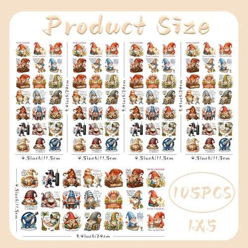 UV DTF Stickers 105 Pcs Watercolor Gnomes UV DTF Cup Wrap - style: Watercolor Fathers Day Gnomes