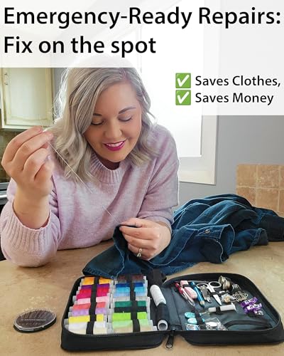 Vellostar Sewing Kit for Adults, 100-Piece Needle and Thread Travel Kit - color: Premium Black