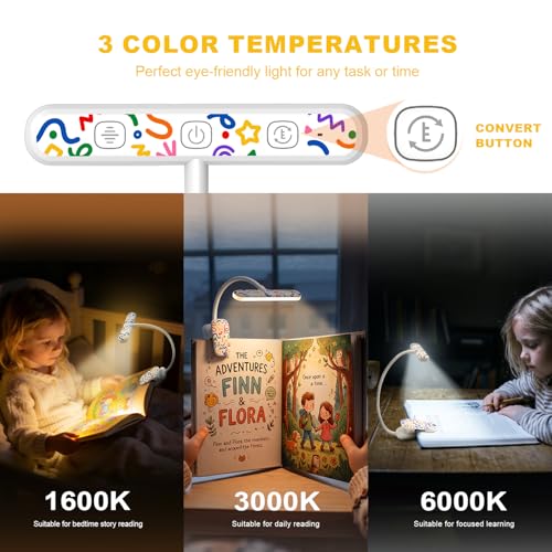 Rechargeable Kids Book Light 25 LEDs - Reading Light for Kids, Eye Caring 3 Colors & 5 Brightness Levels, Extended 1200mAh Battery, Gifts for Kids & Book Lovers (White Doodle) - color: White Doodle