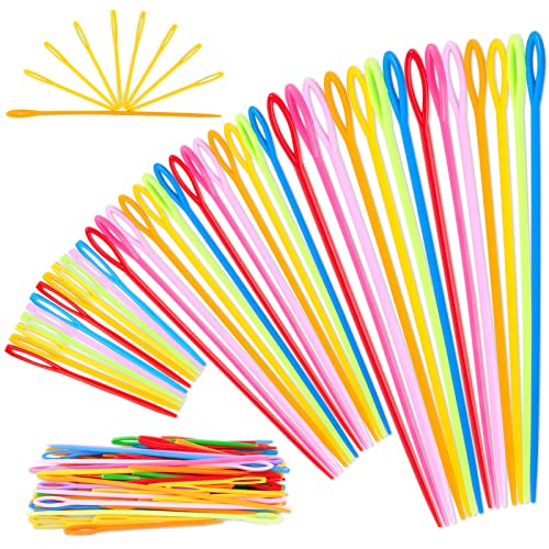 LOVEINUSA 100PCS Plastic Needles for Kids, Large Eye Yarn Needles for DIY Stitchery Plastic Sewing Needles Tapestry - style: Multicolor-2