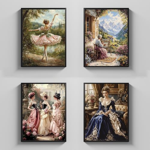 4 Packs Creative Elegant Ladies Theme Cross Stitch Painting Kits for Beginners Stamped Cross-Stitch Supplies Needlework preprint Embroidery Kits for Adults DIY Needlepoint Kits Embroidery Patterns