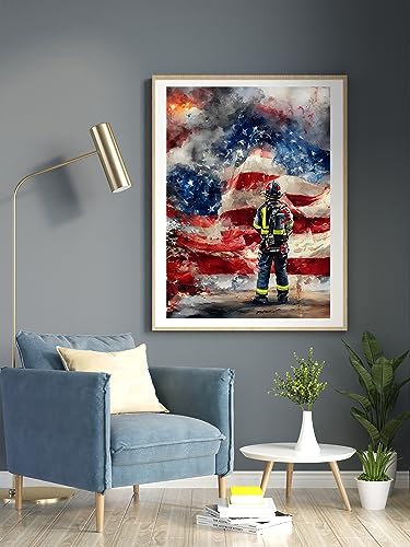Moohue 14CT Stamped Cross Stitch Kits for Adults Beginners Flags Firefighter Counted Cross Stitch Kits for Adults Advanced (Flags and Firefighter) - color: Flags and firefighter