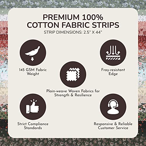 Tinyspool & Co.'s Twirlie Roll 40 Precut Quilting Fabric Strips for Quilting Supplies, Crafting, and Sewing, Soft Cotton Strip for Blanket, Rug, Upholstery, Home Decor, and Purse Making, Cottagecore - color: Cottagecore