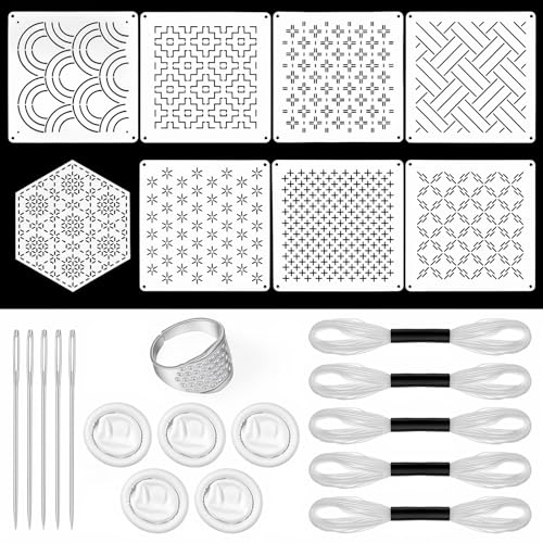 24 Pcs Sashiko Stencil Kit, Sashiko Embroidery Kit