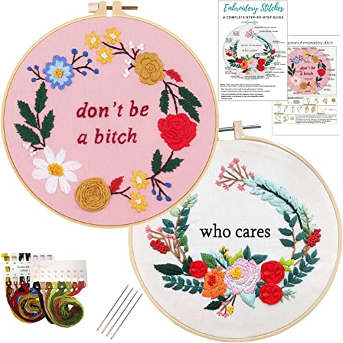 Nuberlic 2 Pack Funny Embroidery Kit for Beginners Adults