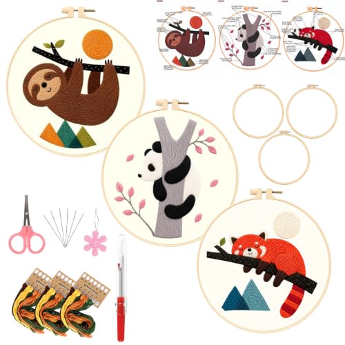 3 Packs Embroidery Kit for Adults, Embroidery for Beginners (Animal-2) - color: Animal-2