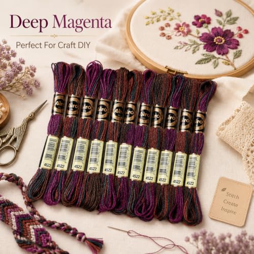 FASHEWELRY 10 Skeins Embroidery Floss Thread 0.5mm Dyed Cross Stitch Floss 6-Ply Friendship Bracelet String for Jewelry Making Bracelets Sewing Knitting Stitching Craft DIY (Deep Magenta) - color: Deep Magenta, size: 0.5mm