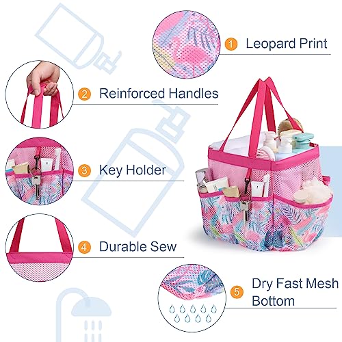 Mesh Shower Caddy Portable - 8 Pockets, S-Hook, Shower Bag for Dorm Camping - color: Pink Flamingo, size: L (Classic Dorm Caddy)