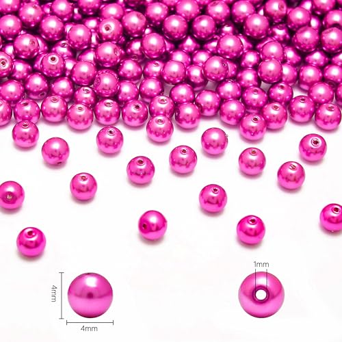 400PCs 4mm Rose Glass Pearl Beads Bulk, Round Smooth Hole Fake Pearls for Jewelry Making, DIY Bracelets, Necklaces, Bag Charms, Keychains and Craft Supplies - color: Pearl - Rose, size: 4MM