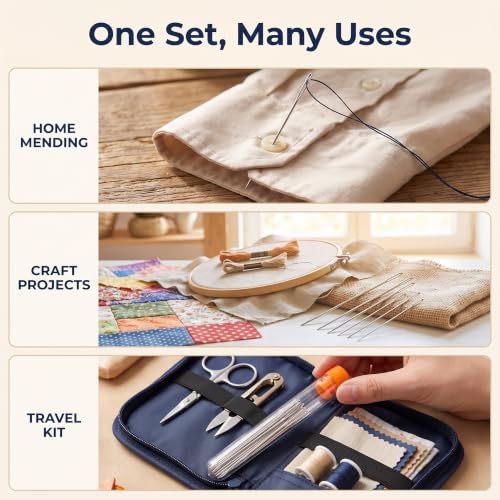 30 Pcs Stainless Steel Large Eye Sewing Needles, Sewing Sharp Needles, Embroidery Thread Needle, and Yarn Knitting Needles Leather Needle Hand Sewing Needles