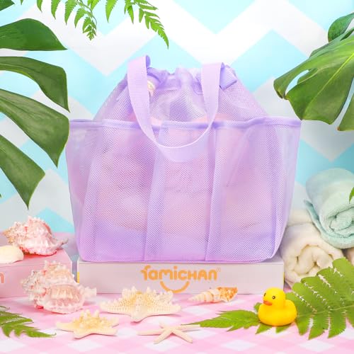 famichan Mesh Shower Caddy Portable with Drawstring, Dorm Room Essentials for College Students Girl & Boy, Larger Shower Bag for Camping,Swimming,Gym,Travel,Bathroom - Purple - color: PURPLE