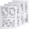 VARMDUKKE 4 PCS Pre-Printed Floral Water Soluble Embroidery Patterns, Stick and Stitch Embroidery Transfer Paper, Flower Embroidery Stickers Patterns for Hand Sewing Lover Beginners - White, Black