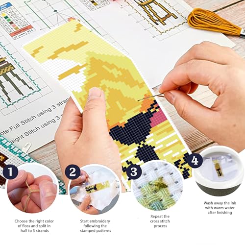 FREEBLOSS 6 Set Cross Stitch Bookmark Kit 11 CT Complete Cross Stitch Kit DIY Embroidery Bookmark Kits for Adult Beginners with Instructions, Bird and Flower Pattern, 6 x 20 cm/8" x 2.4" - style: Birds Branches