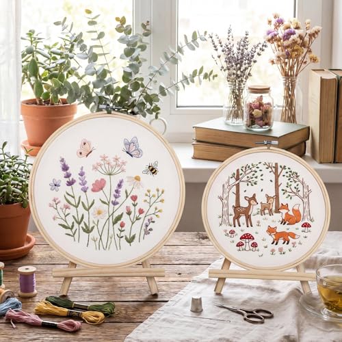 Novabright 12 Pcs Mini Bamboo Embroidery Hoops with Triangle Display Stand - size: Mini
