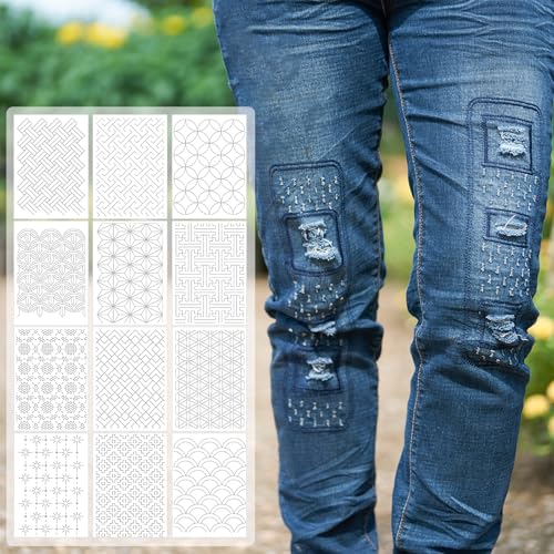 Hahafelt 24pcs Sashiko Stencil, Sashiko Pattern Template