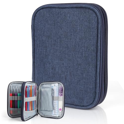 Katech Crochet Hooks Case - Portable Travel Crochets Storage Case Blue - color: Blue