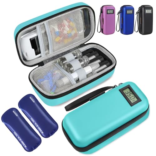 Medineed Temperature Display Insulin Travel Case, 2PCS Ice Packs, Seafoam - color: Seafoam