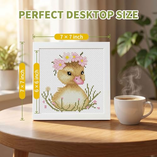 Cute Duck Stamped Cross Stitch Kits for Beginners Adults with Framed - color: DKJ007