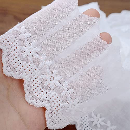 White Cotton Lace Trim Floral Eyelet Lace Ribbon Scalloped Embroidery Lace Trim for Dress, Pillow, Dolls/Pets Clothes (7 Yards x 3 Inch) - color: White 3inch