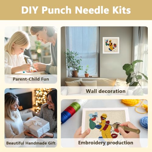 Doodlream Line Female Face DIY Punch Needle Embroidery Kit for Adult Beginner, 9.4" Silhouette Line Face Punch Stitching Craft Set for Starter with Frame, Fabric Pattern, Threader, Yarn, Pinch Needle - color: Line Female Face
