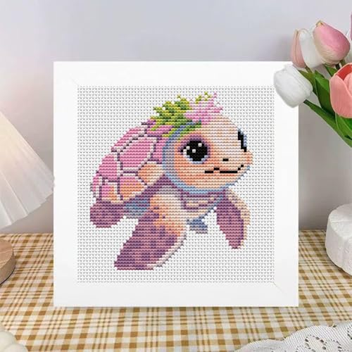 niurenmaoyi Turtle 11CT Cross Stitch Kits for Beginner with Framed,7x7in - color: Cross Stitch Kits0518-05