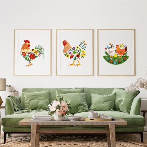 Louise Maelys 3 Packs Farm Animals Embroidery Kit for Beginners Gift - color: Rooster Hen