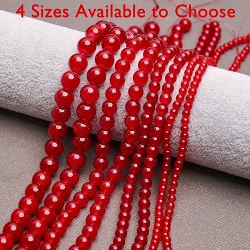 400PCs 4mm Red Jade Glass Beads Bulk, Round Smooth Hole Glass Crystal Beads for Jewelry Making, DIY Bracelets, Necklaces, Bag Charms, Keychains and Craft Projects - color: Jade Red, size: 4MM
