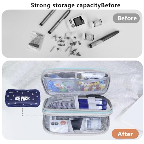 suzamed Double Layer Insulin Cooler Travel Case, Expandable Space, Green - color: Green