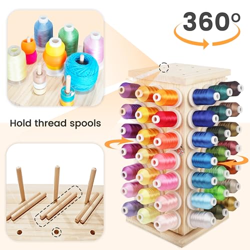 New brothread 93 Spools 360° Fully Rotating Wooden Thread Rack - color: Wood Color-93 Spools(DIY)