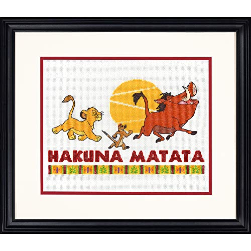 Dimensions Disney's The Lion King 'Hakuna Matata' Counted Cross Stitch Kit for Beginners, 14 Count White Aida Cloth, 10'' x 8'' - color: Hakuna Matata