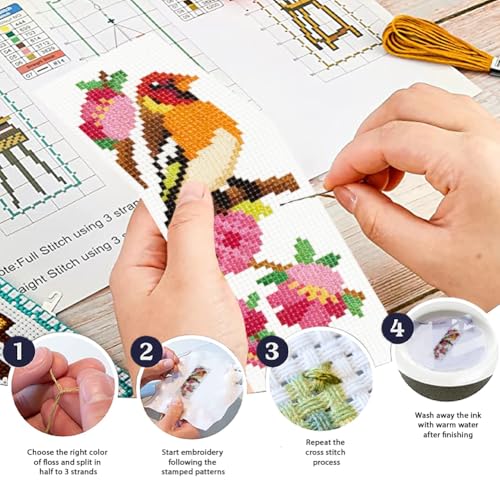 ORIGACH 6 Set Wild Bird Blossom Cross Stitch Bookmark Kit for Beginner - style: Bird & Flowers