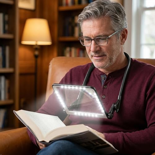 Hands-Free Magnifying Glass with Light, Anti-Glare Rechargeable