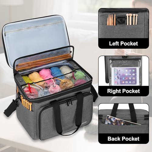 Teamoy Crochet Bag, Knitting Bag Yarn Storage Tote, Yarn Organizer, Gray - color: Gray