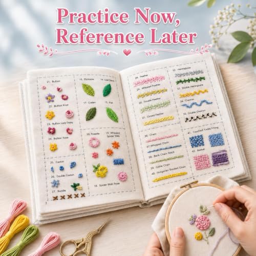 spicssa Beginner Embroidery Stitch Book Kit, 79 Stitches, Video Tutorials - color: Blue