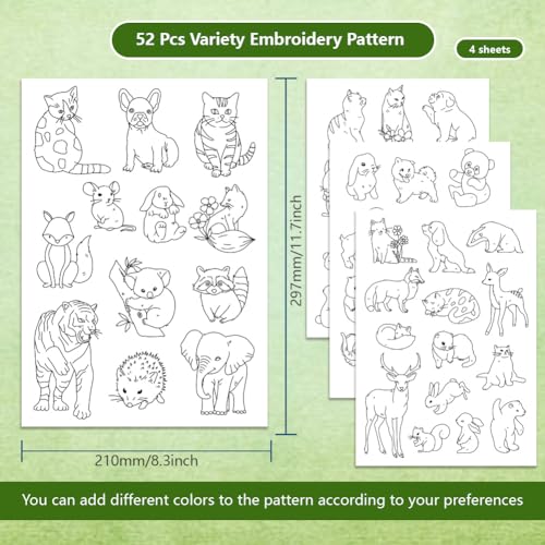 BENECREAT 4Sheets 52Pcs Animal Water Soluble Embroidery, 11.7x8.3inch Cats Dogs Rabbits Stick and Stitch Embroidery Paper Stabilizer Water Soluble Hand Sewing for Shirts, Coats, Bags - color: Cats Dogs Rabbits